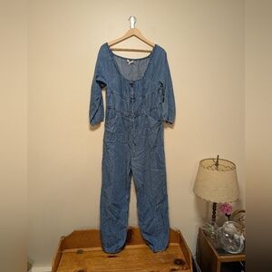 Du Paradis Denim Jumpsuit Size Large Chambray Cotton